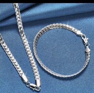 NEW 2pcs Set - 16" 925 STERLING SILVER FLAT SNAKE CHAIN NECKLACE & 8" BRACELET